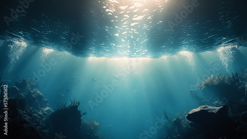 blue ocean with sunlight shining through the water
