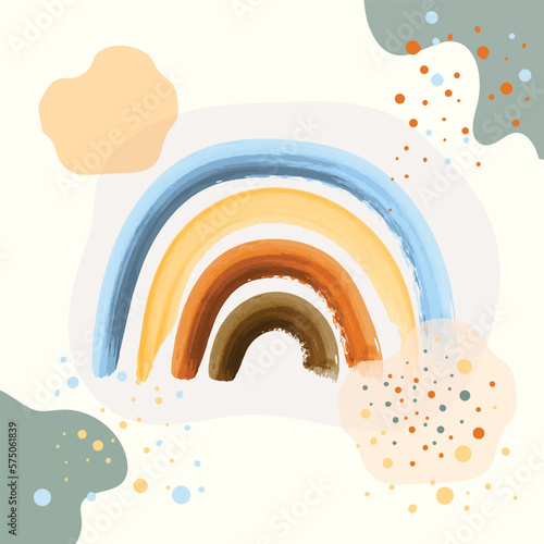 Boho floral rainbow elements in modern abstract boho style vector illustration