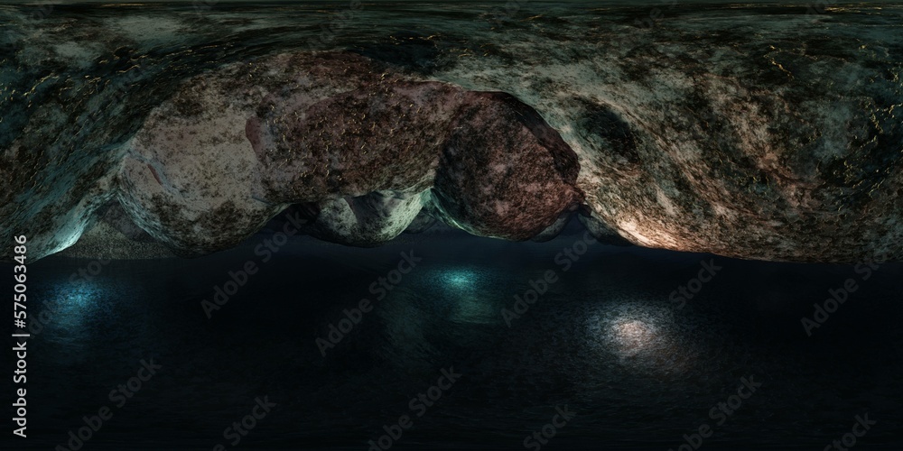 Dungeon, cave, underground lake, HDRI, environment map , Round panorama ...