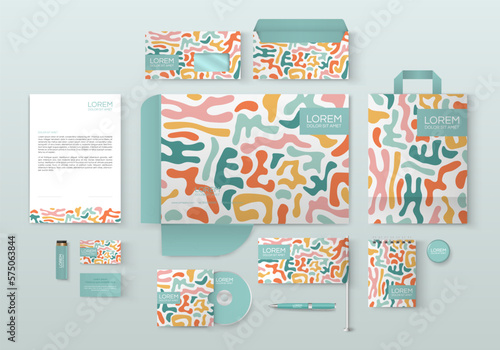 White stationery template design with multicolored pattern. Set of business corporate identity mock up. Documentation for business.