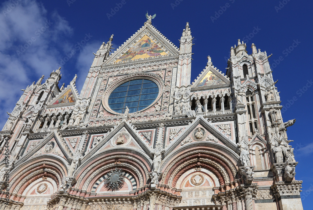 Facade of Cathedral of Siena in Tuscany Region in Italy
