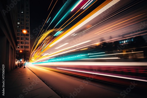 abstract long exposure dynamic speed light trails in an urban environment - generative ai