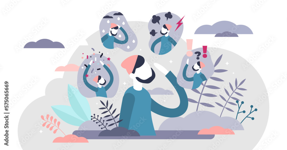 Feeling expressions illustration, flat tiny persons concept ...