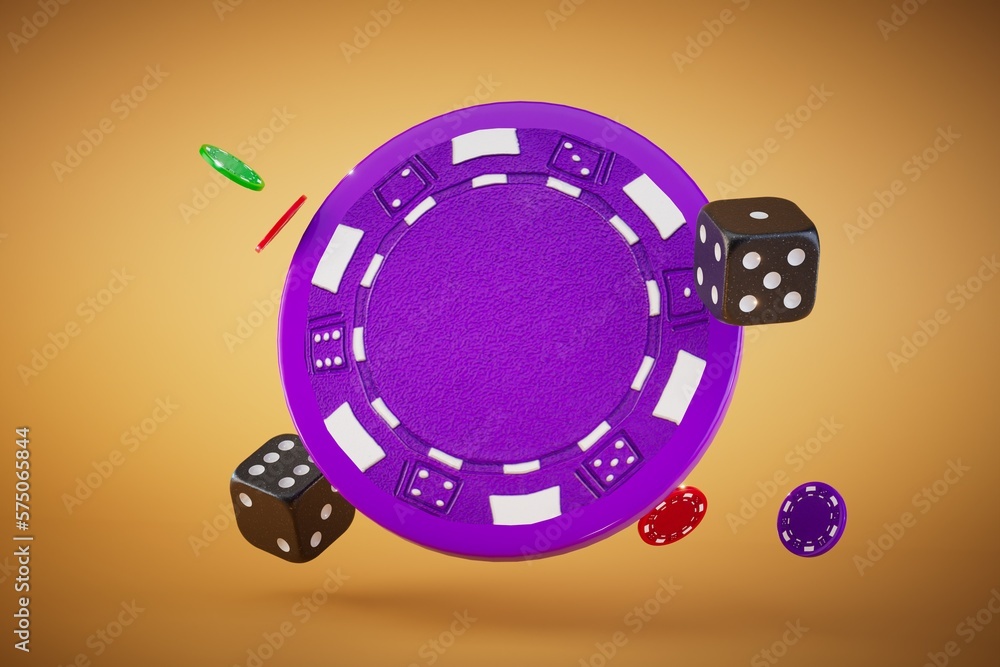 the concept of gambling. multi-colored chips and dice flying on a pastel background. 3D render the concept of gambling. multi-colored chips and dice flying on a pastel background. 3D render