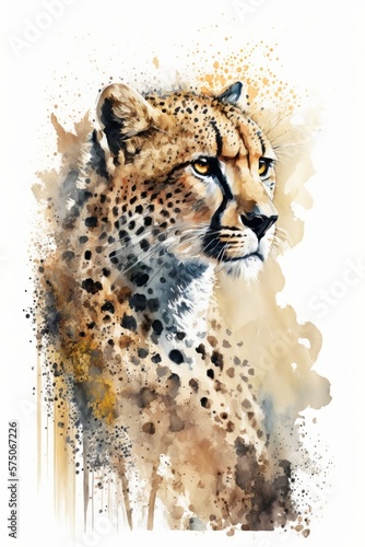 Watercolor drawing of a Leopard. Generative AI. photo