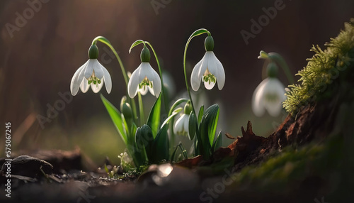 White snowdrop flowers Generative AI