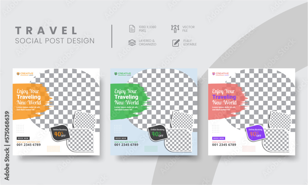 Best Creative Vacation, Tour, and Travel Social Media Post Layouts Design For High Engaging Traveler Vacation Square Banner Ads Templates. Vol - 24 Best Creative Vacation, Tour, and Travel Social Media Post Layouts Design For High Engaging Traveler Vacation Square Banner Ads Templates. Vol - 24