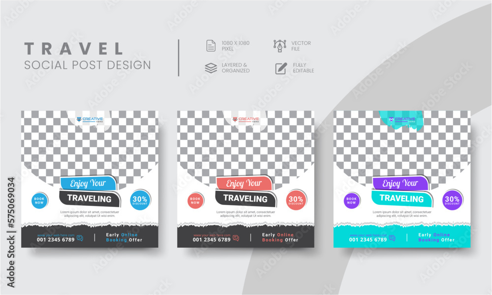 Best Creative Vacation, Tour, and Travel Social Media Post Layouts Design For High Engaging Traveler Vacation Square Banner Ads Templates. Vol - 27 Best Creative Vacation, Tour, and Travel Social Media Post Layouts Design For High Engaging Traveler Vacation Square Banner Ads Templates. Vol - 27