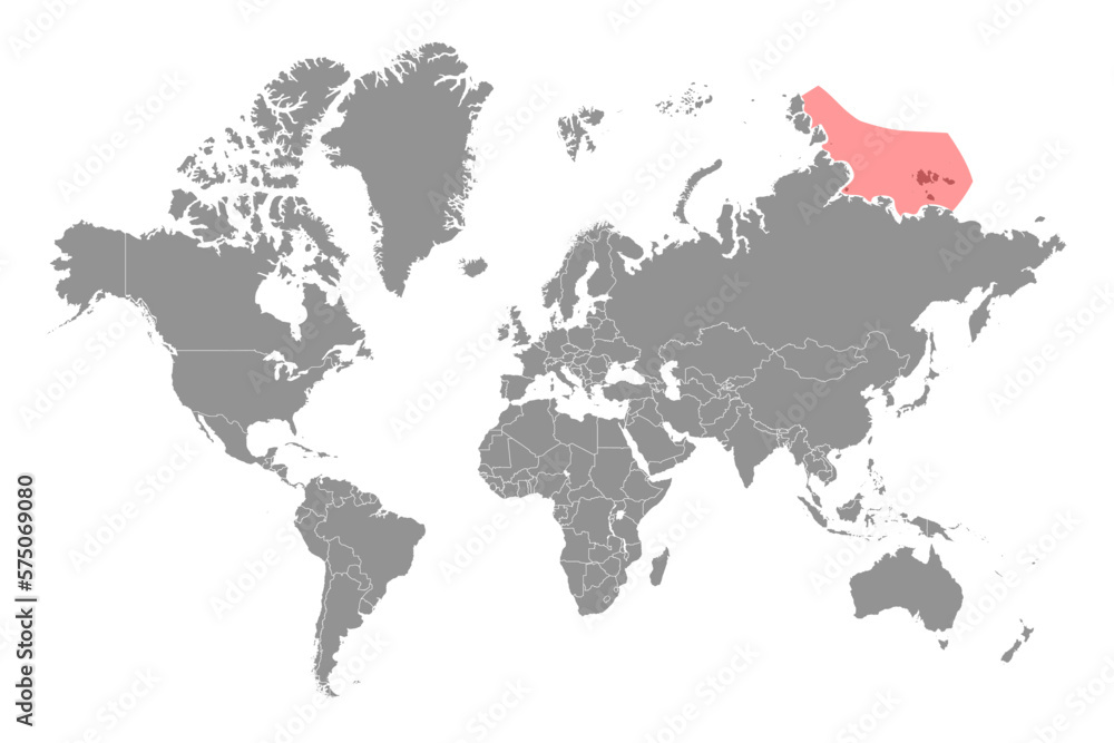 Laptev Sea on the world map. Vector illustration.