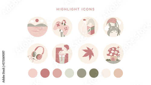 social media instagram stories highlight icons. sets of travel & leisure illustrations. Spring tone colour palette