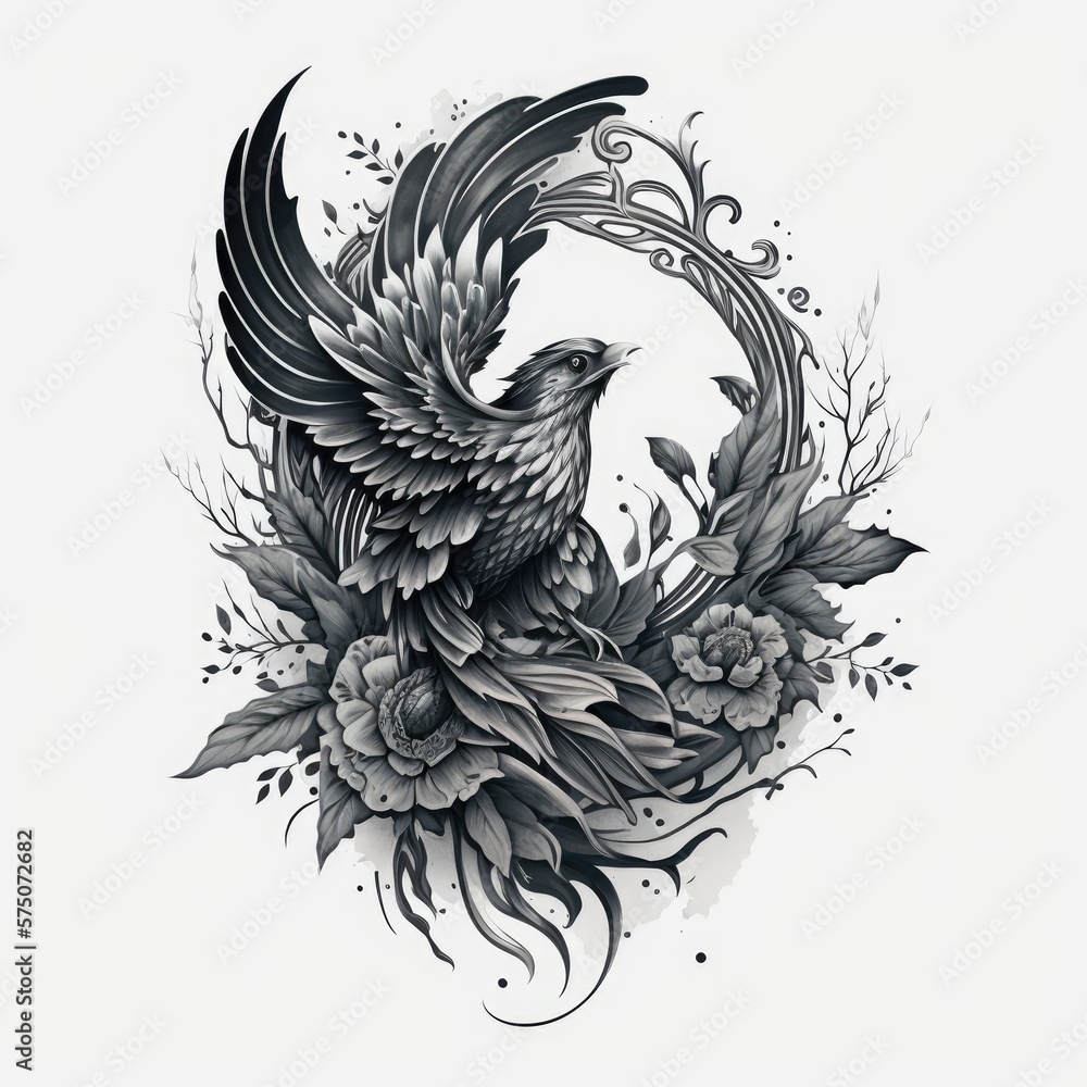ready to print sleeve tattoo white background - generative ai Stock