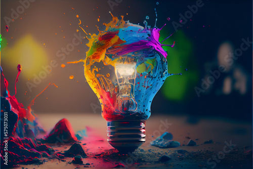 light bulb illustration, with rainbow colors, generative ai