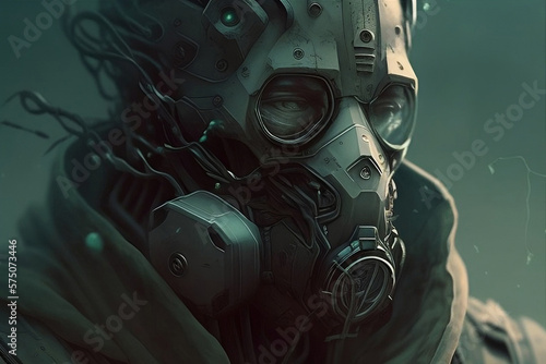 mutant cyborg in a gas mask, generative ai