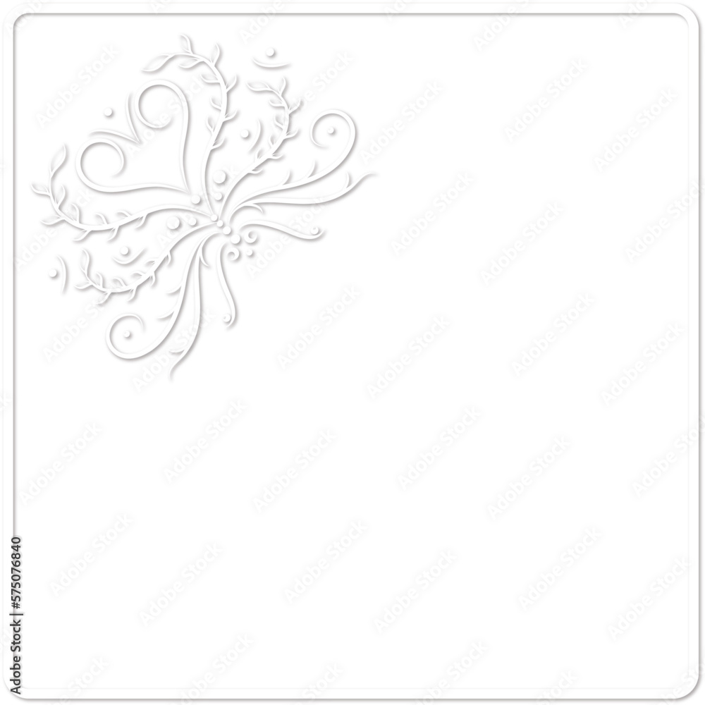 Delicate card with ornament and heart. Love card, wedding white motif with space in vector and jpg format.