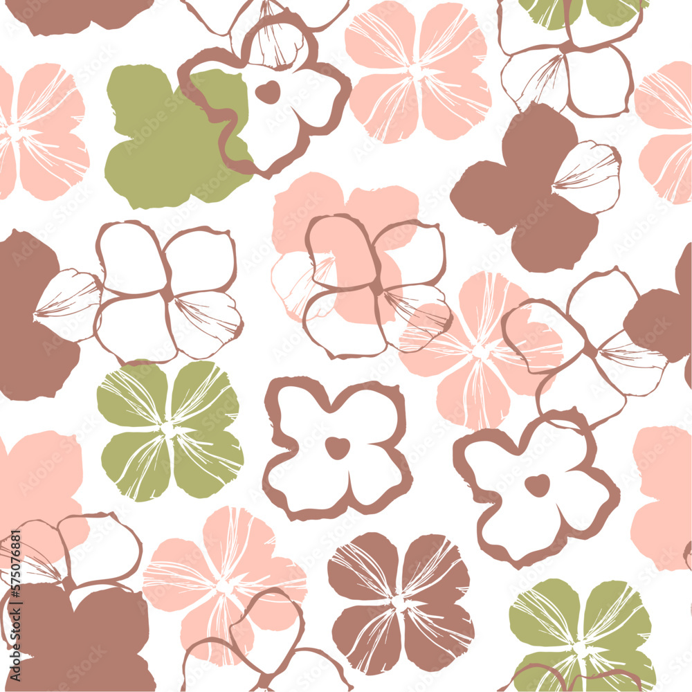Abstract floral stems texture in classical colors seamless pattern