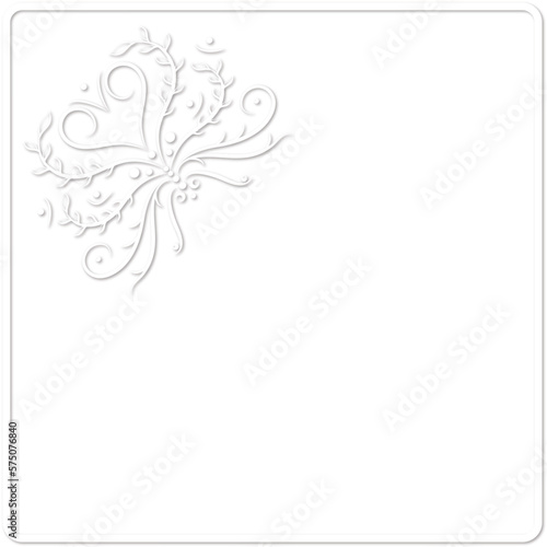 Delicate card with ornament and heart. Love card, wedding white motif with space in vector and jpg format.