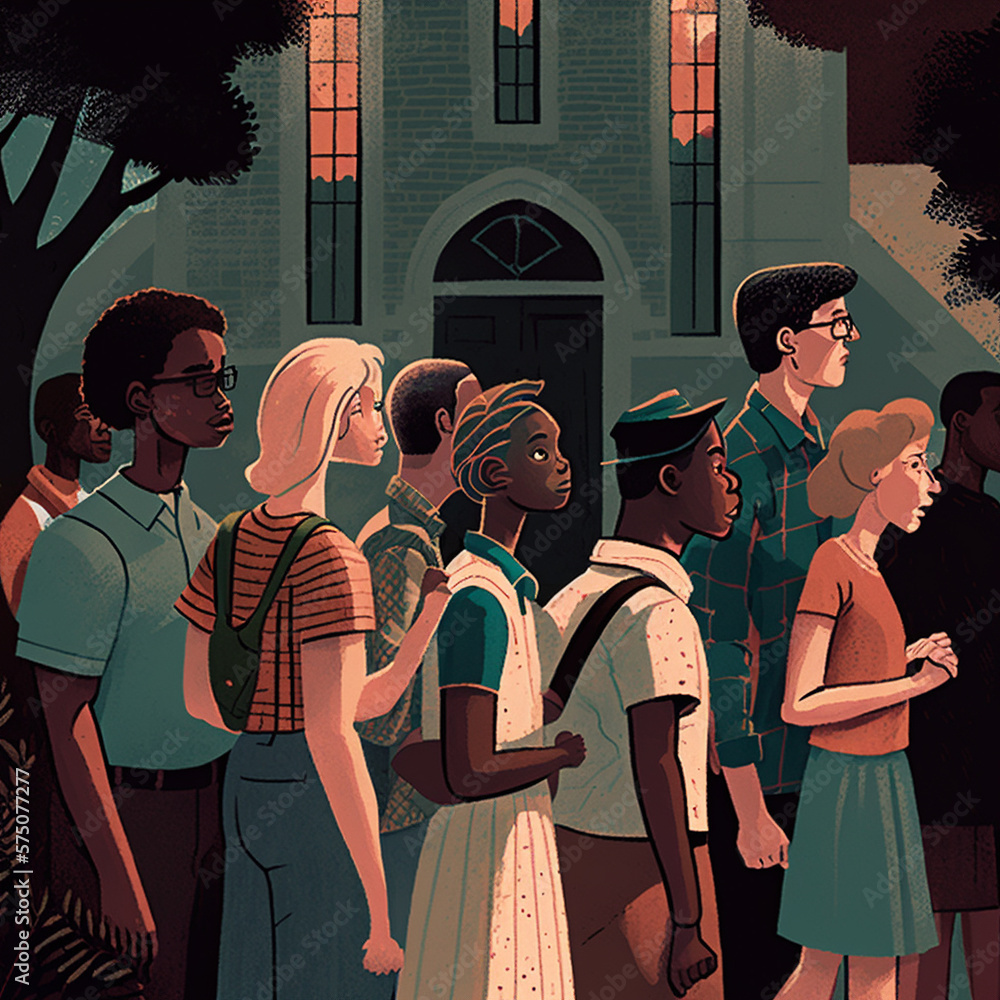 Multi Racial Church multi ethnic and multi-racial group of friends standing outside of ...