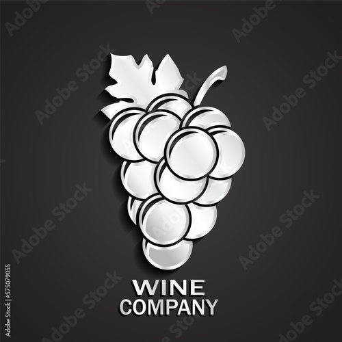 3d silver grapes glossy wine logo design