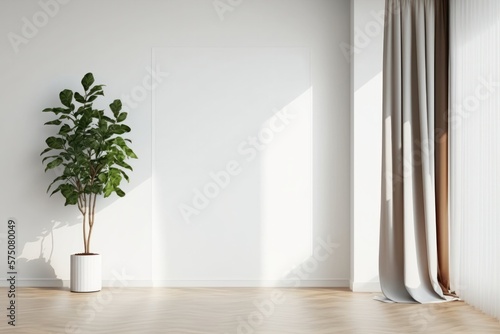 Room Empty Background  A Plant Mockup Set Against a Clean White Wall with Rustic Details. Generative AI