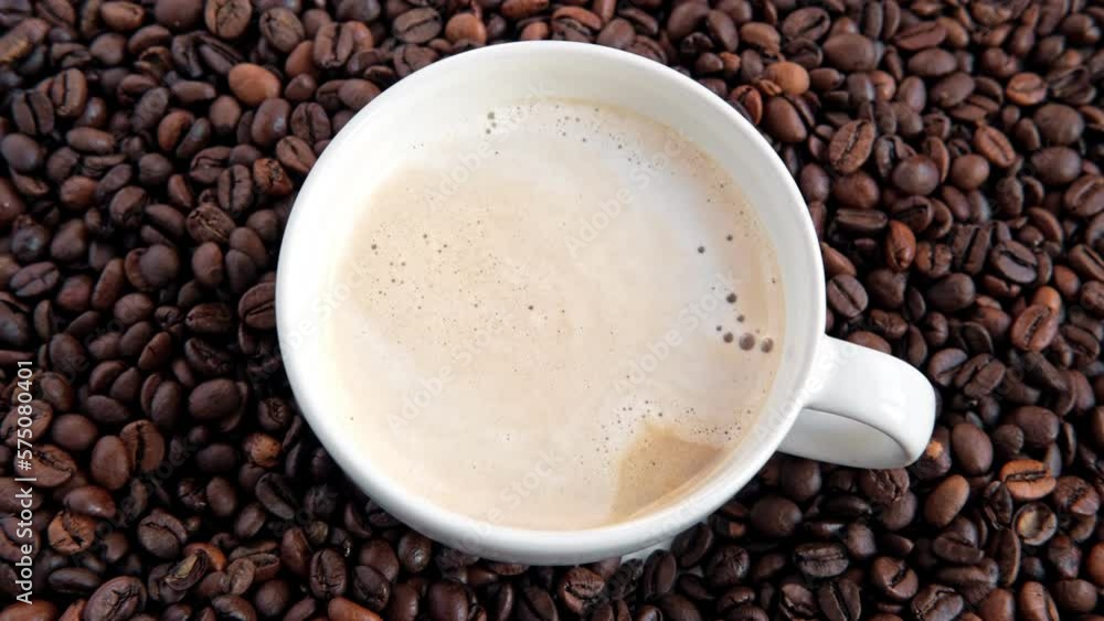 Steamed creamy milk poured into coffee cup to make cappuccino. Barista pouring milk to make latte. Footage video. Cafe business shop. Adding creamer into black coffee. Roasted coffee beans background. Steamed creamy milk poured into coffee cup to make cappuccino. Barista pouring milk to make latte. Footage video. Cafe business shop. Adding creamer into black coffee. Roasted coffee beans background.