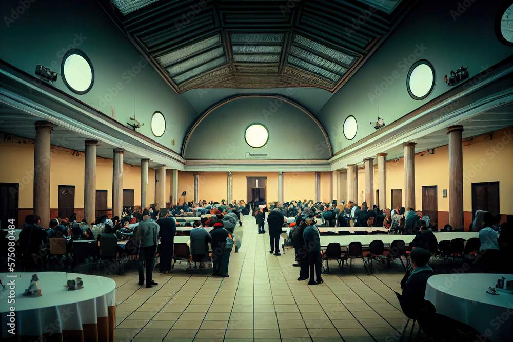 a group of people in a big hall generative by ai