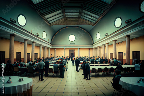 a group of people in a big hall generative by ai