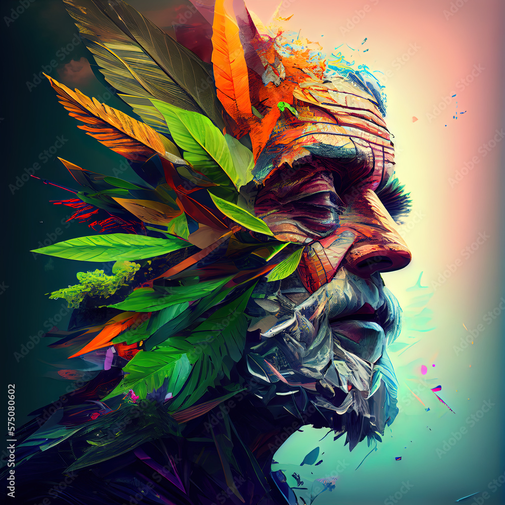 fictional character, wise old smoker, cannabis themed, abstract art ...