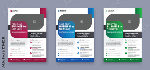 Corporate business agency flyer template design set with blue, red, green, yellow color. marketing, business proposal, promotion, advertise, publication, cover page. new creative colorful flyer set.
