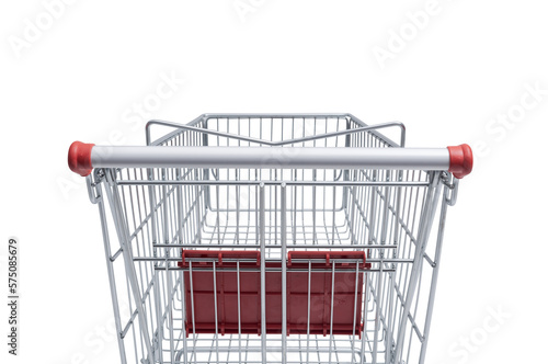 Empty supermarket shopping cart isolated