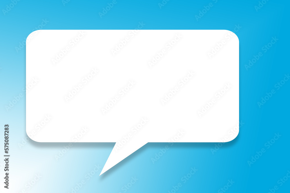 Weiße Sprechblase vor einem blauen Hintergrund, 2D-Illustration Weiße Sprechblase vor einem blauen Hintergrund, 2D-Illustration
