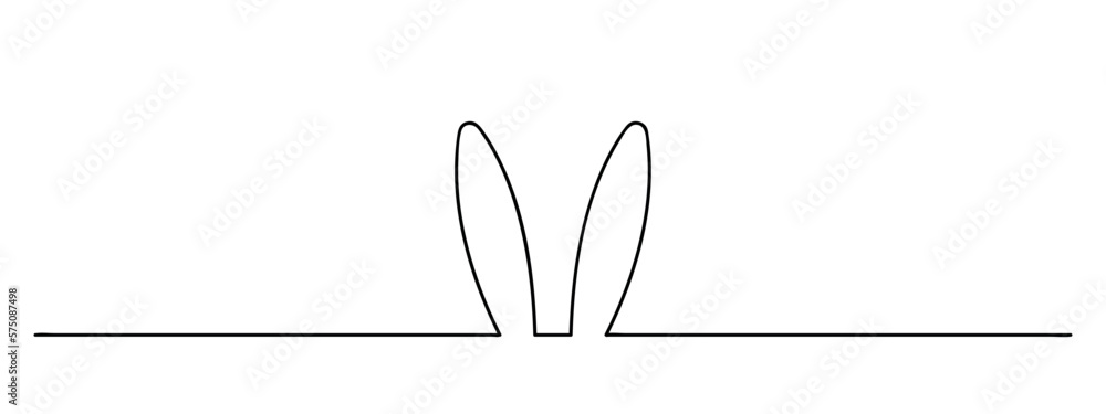 easter bunny ears one line art, rabbit lineart, black line vector illustration, editable stroke, horizontal design element, osterhase, osterhasenohren - obrazy, fototapety, plakaty 