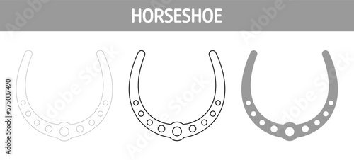 Horseshoe tracing and coloring worksheet for kids