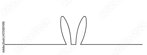 easter bunny ears one line art, rabbit lineart, black line vector illustration, editable stroke, horizontal design element, osterhase, osterhasenohren