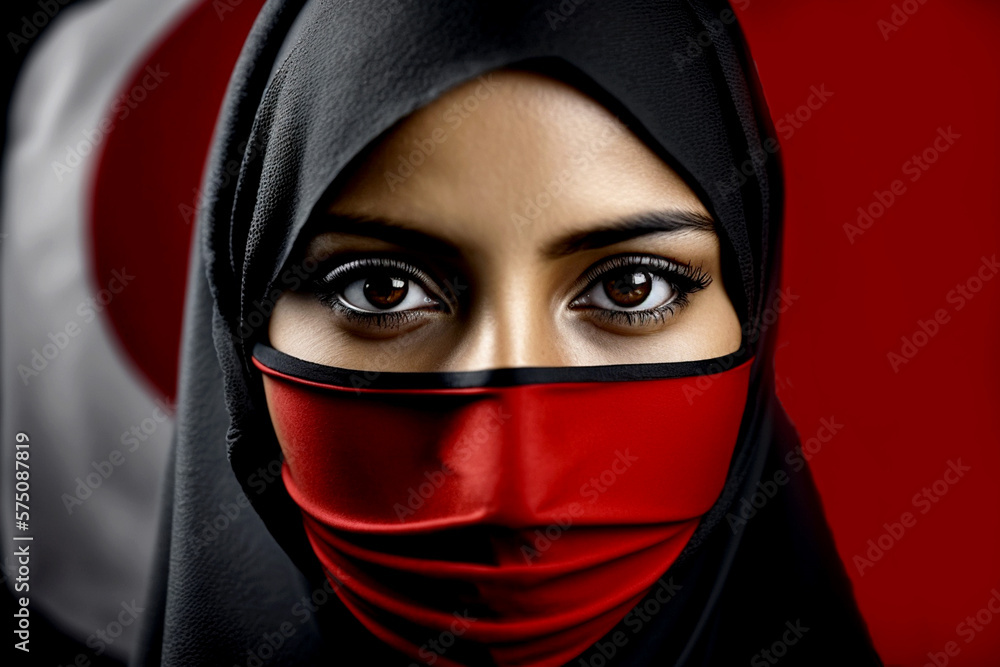 Beautiful strong Turkish woman wears hijab with turkey flag background Generative AI Beautiful strong Turkish woman wears hijab with turkey flag background Generative AI