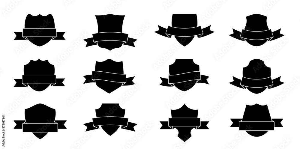 Police shield black shape. Heraldic shields blank emblems. Security vector labels. Police shield black shape. Heraldic shields blank emblems. Security vector labels.
