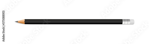 Pencil mock up. Lead orange pencil with eraser. Vector realistic mockup template