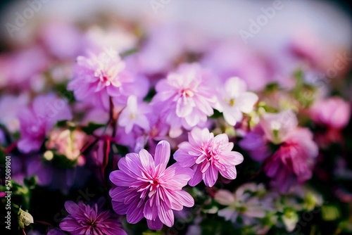 Close up shot of cute beautiful flowers Generative AI © Dyeru