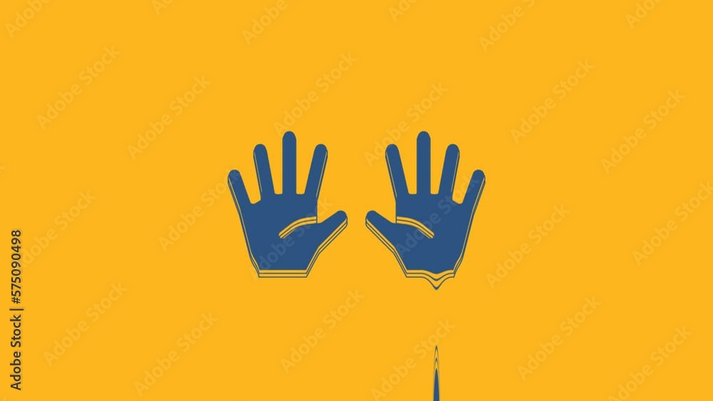 Blue Medical rubber gloves icon isolated on orange background. Protective rubber gloves. 4K Video motion graphic animation Blue Medical rubber gloves icon isolated on orange background. Protective rubber gloves. 4K Video motion graphic animation