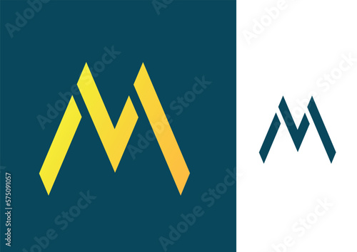 Yellow letter M design with gradient on green background