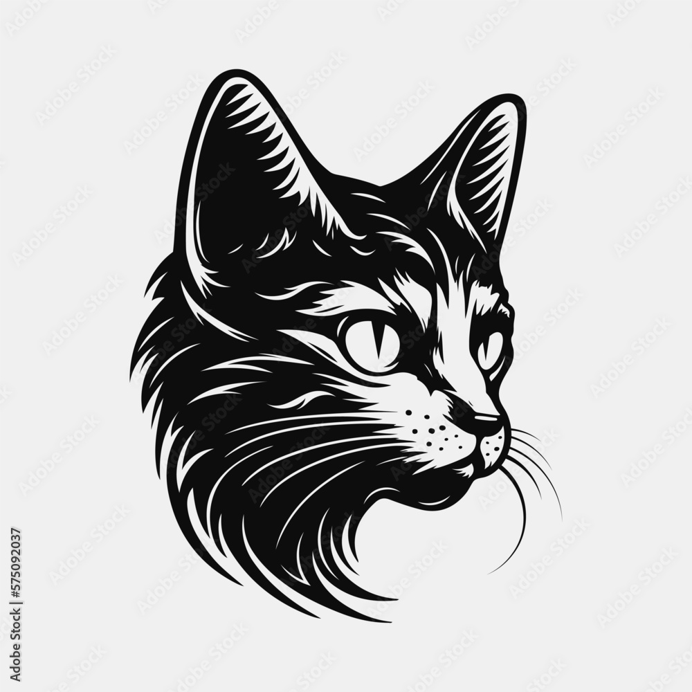 Cat head logo. Black and white emblem. Vector illustration Cat head logo. Black and white emblem. Vector illustration
