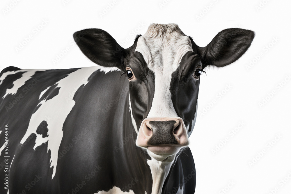 Holstein Friesian milk cow portrait isolated on white background