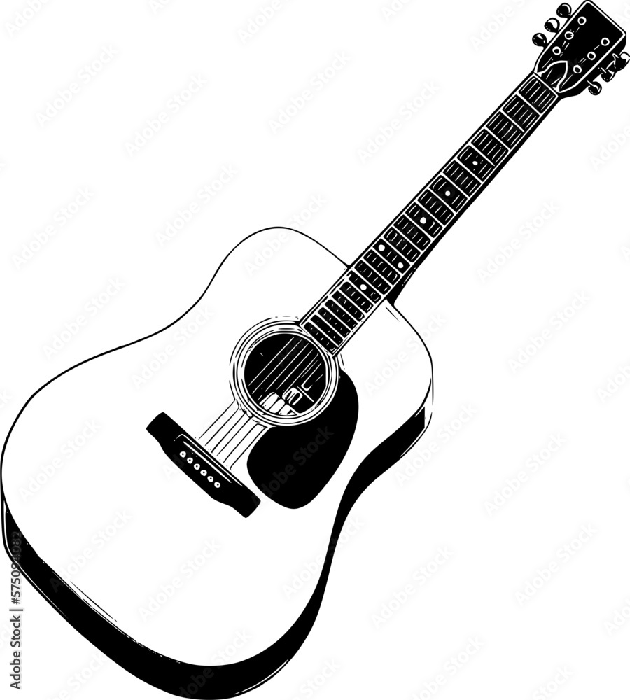 acoustic guitar isolated on white background - obrazy, fototapety, plakaty 
