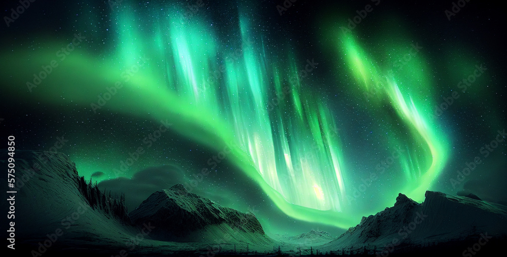 Aurora borealis northern lights with starry glowing in the night sky Generative AI