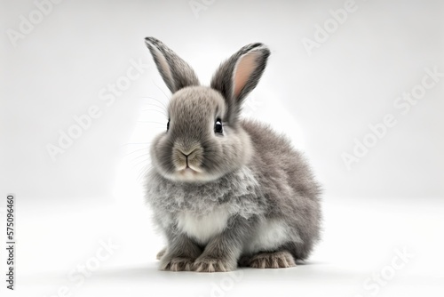 Cute grey rabbit isolated on white background. Easter bunny. Generative AI