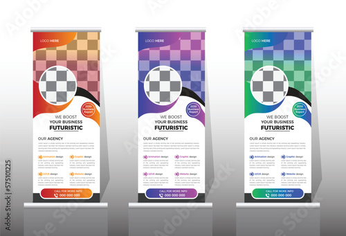 Business Roll Up, stand template design, Geometric Roll up banner, Standee Design, pull-up,  vector.