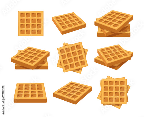 Set of waffles isolated on white background