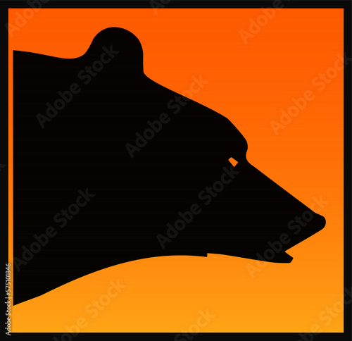 grizzly bear head in sunset, silhouette icon logo