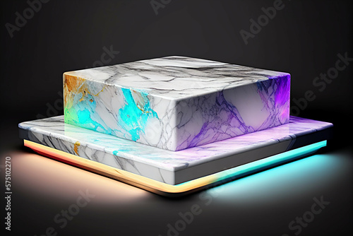 beautiful natural colorful marble platform podium for product diplay isolated on grey background  new quality creative advertisement stock image illustration design, Generative AI photo