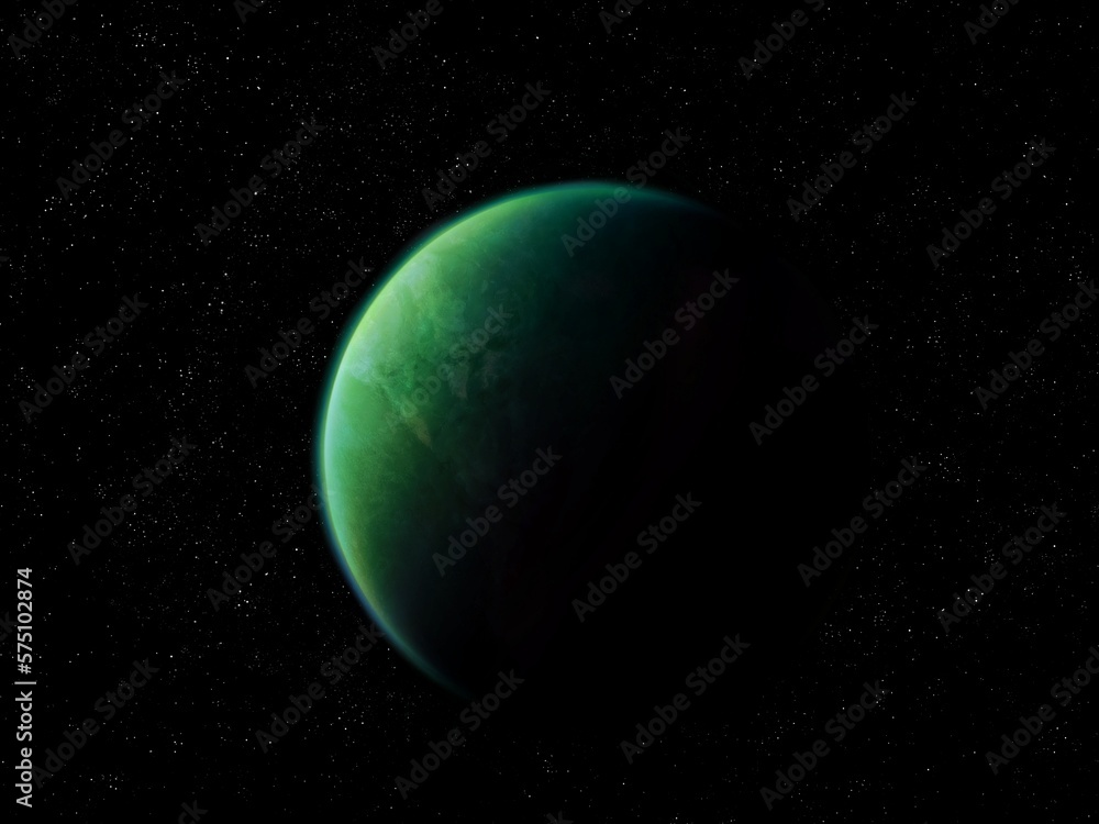 Distant exoplanet in outer space. Extrasolar planet, rocky alien planet.