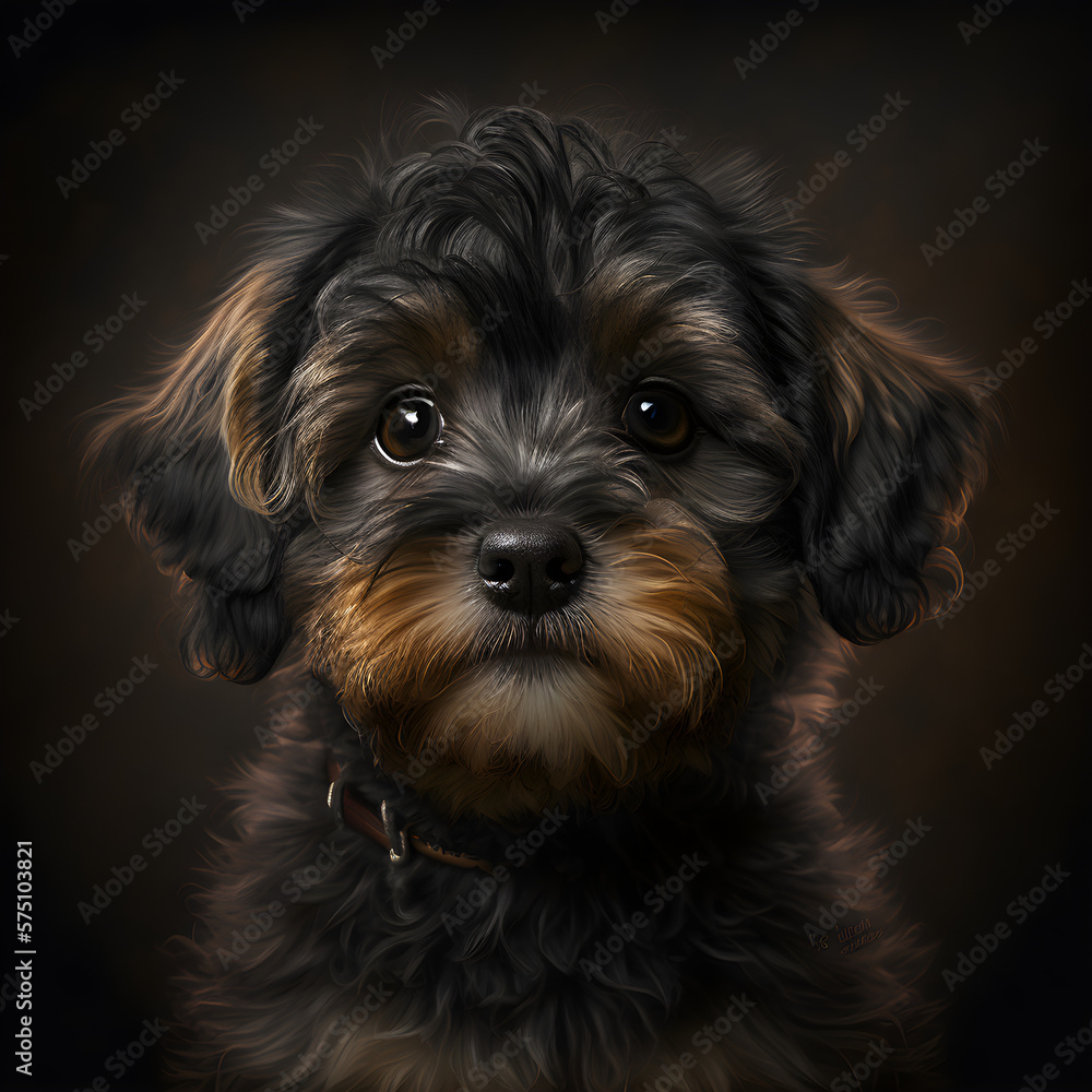 Yorkipoo dog with black background